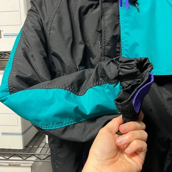 Vintage 1990s Columbia Criterion Winter Ski Jacket Black Purple Teal Color Block